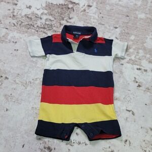 Ralph Lauren Baby Boy Polo Romper 3-6M Rugby Stripe Shortall One Piece